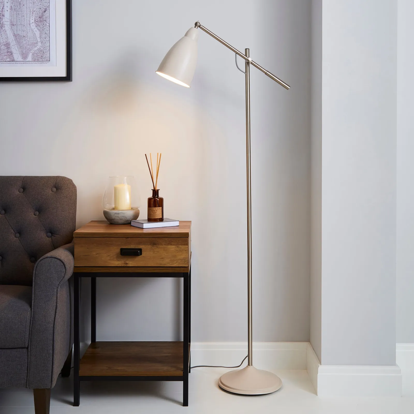 Robson Mushroom Lever Arm Floor Lamp Cream