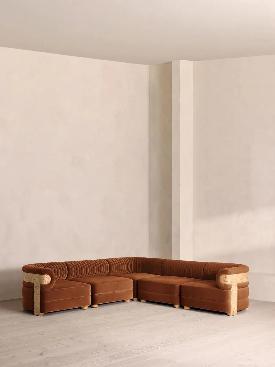 Caleb Modular Sofa, Corner Sofa, Velvet, Cinnamon, Blonde Burl