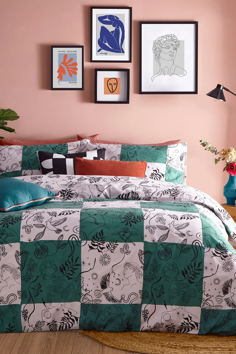 Furn Mythos Checkerboard Printed Reversible Duvet Cover Set in Jade