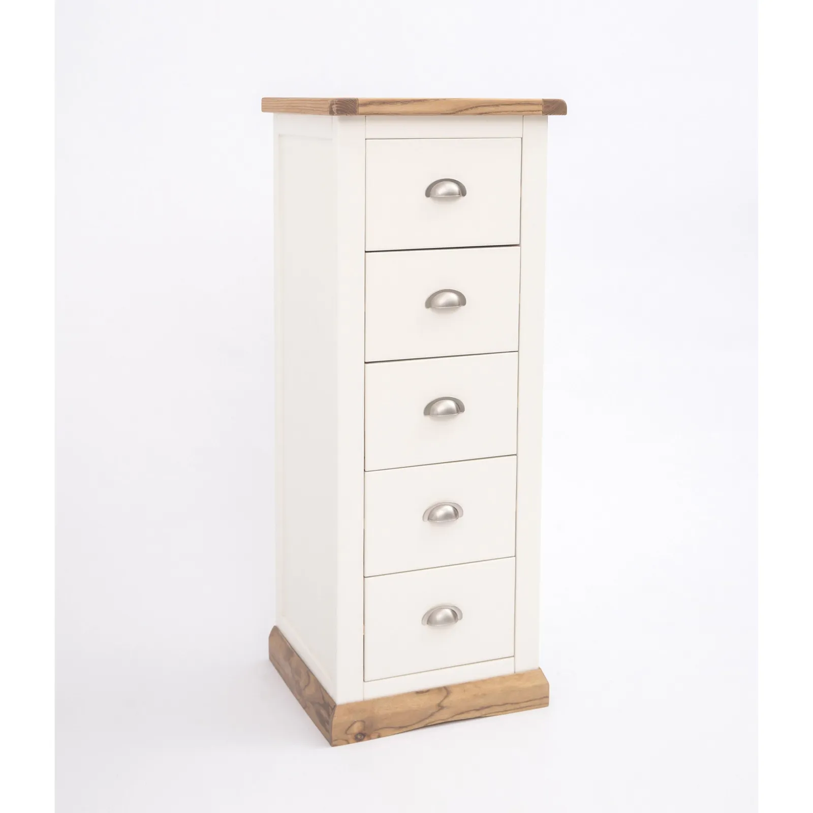 Cabinet Bits Tropea 5 Drawer Narrow Chest of Drawers Chrome Cup Handle in Off-White 3