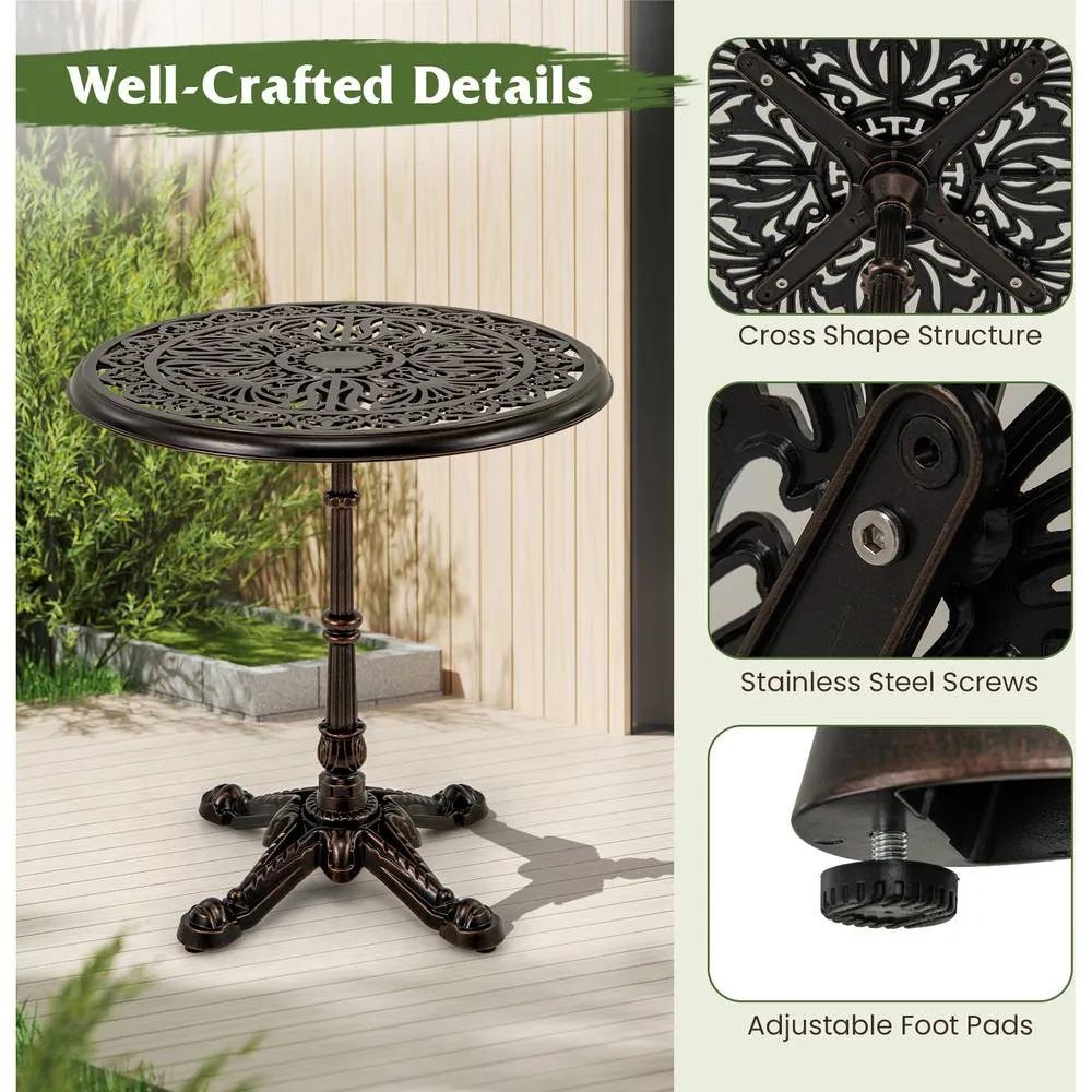 Costway 68CM Round Cast Aluminum Patio Bistro Table Accent Table-Copper in Brown 6