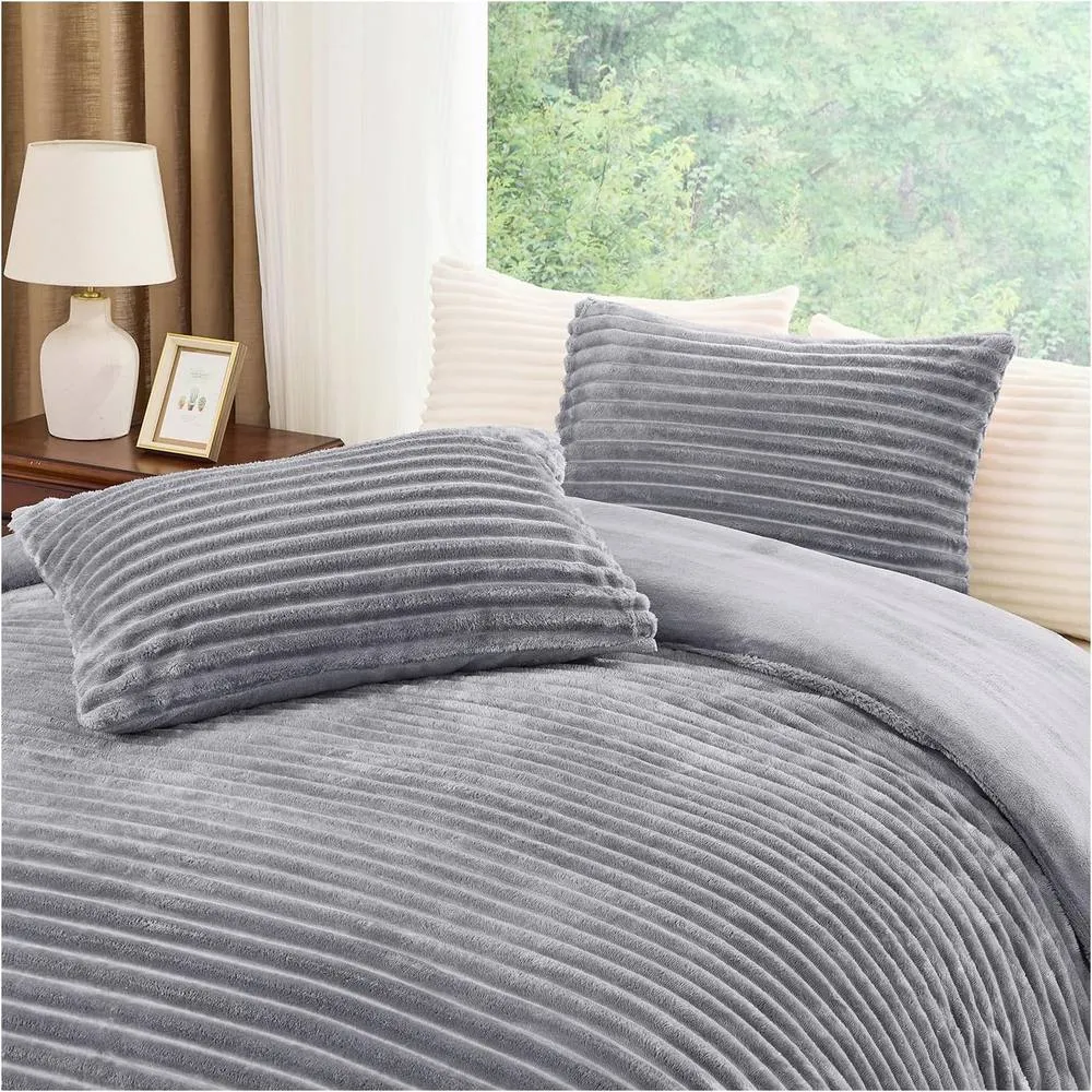 GAVENO CAVAILIA Osum Ribbed Duvet Cover Set in Grey 3
