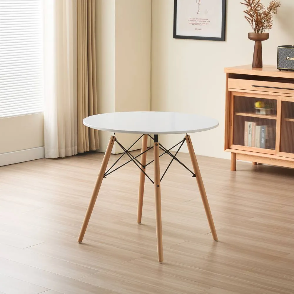 Comfy Living Ltd 5 Piece Dining Set With Round White Wooden Top & 4 Black Chairs With Metal Detailing 5