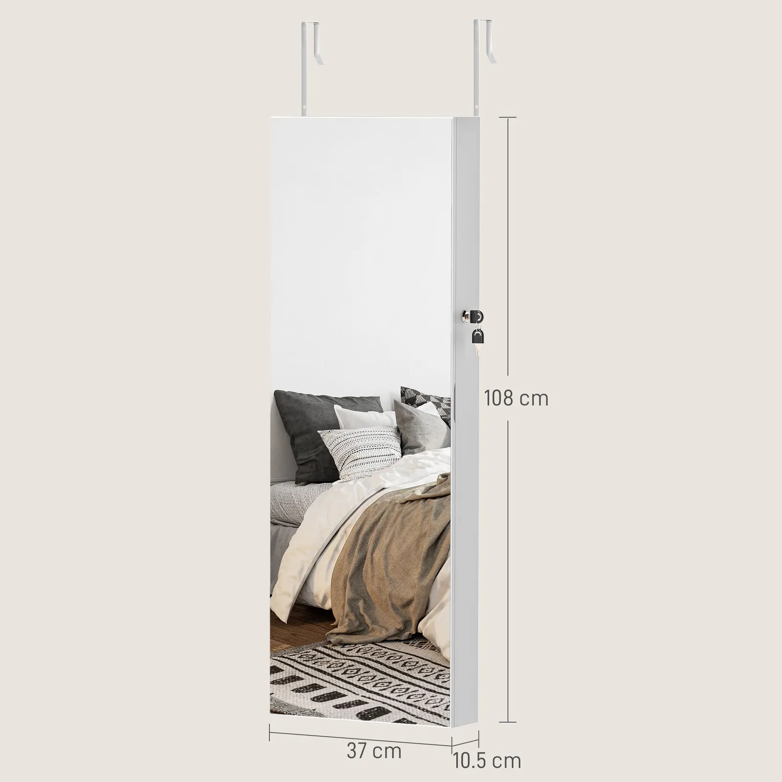 HOMCOM Door Hanging or Wall Mounted Jewellery Cabinet w/ Mirror in White 3