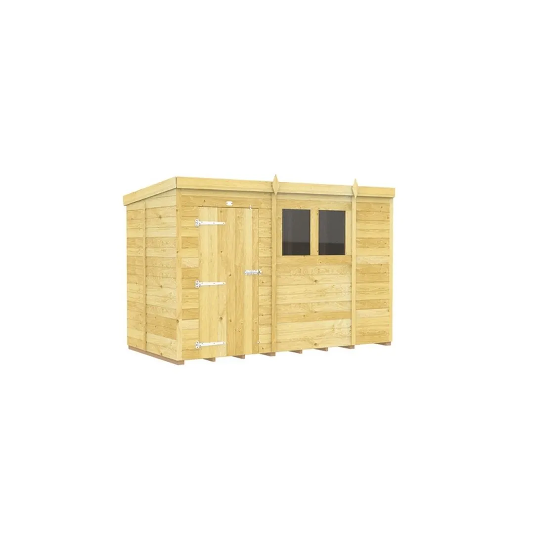 Buttercup Farm 10 x 5 Feet Pent Shed - Single Door W/ Windows - L147 x W302 x H201 cm in Brown