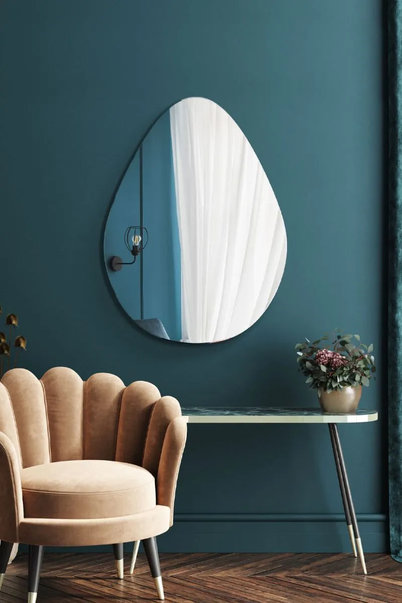 MirrorOutlet The Lapillus - Frameless Pebble Wall Mirror 30" X 20" (76CM X 50CM) in Silver