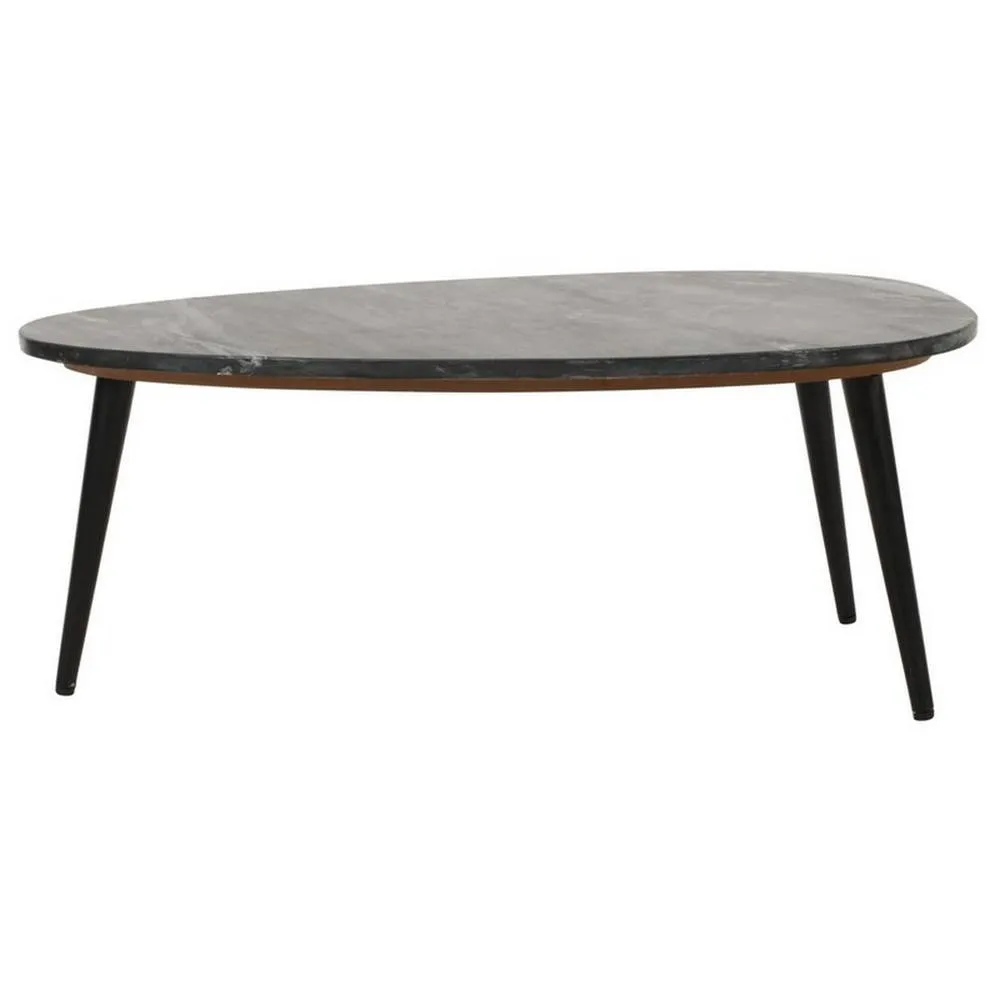 Indian Hub Opal Coffee Table with Black Marble Top & Metal Legs L60 x W90 x H35cm