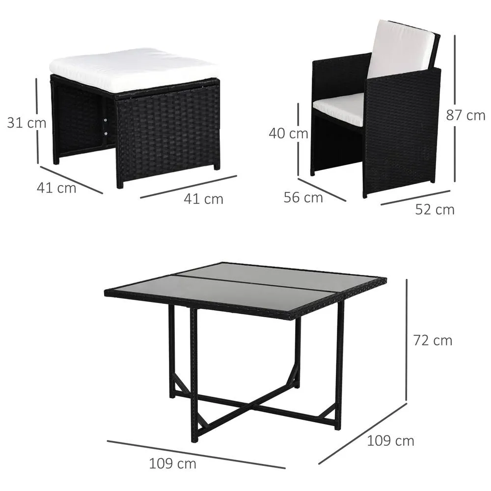 OUTSUNNY 8 Seater Cube Rattan Garden Furniture Dining Set with Cushions in Black 3