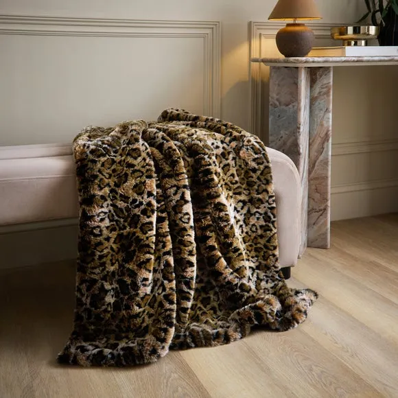 Leopard Print Faux Fur Throw Blanket 130cm x 180cm