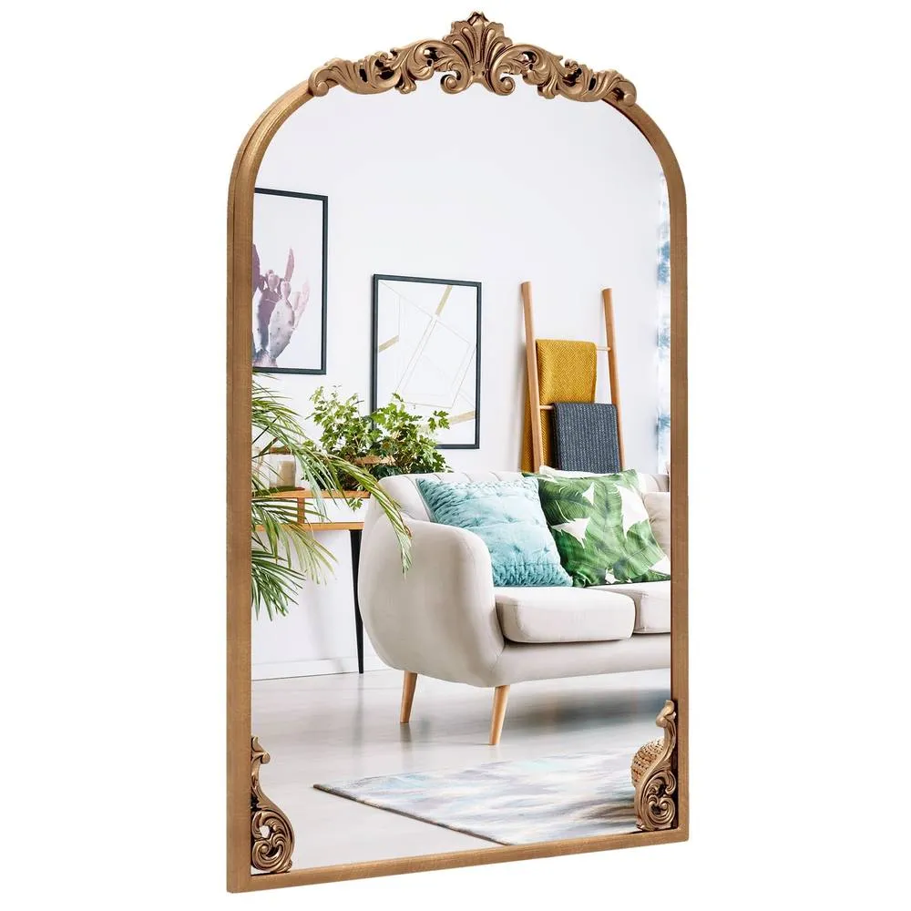 Costway Antiqued Gold Wall Mirror 76 cm x 51 cm Dramatic Arched Mirror-Gold 6