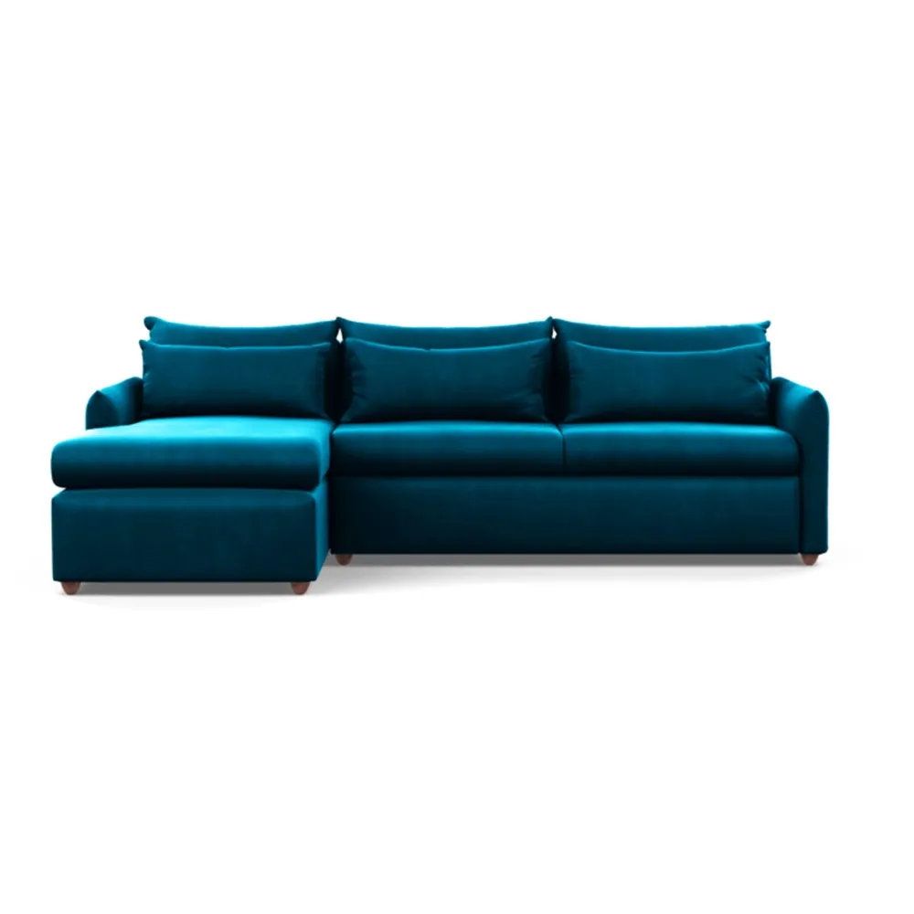 Heal's Pillow Large Left Hand Corner Chaise Velvet Teal Chestnut Stain Feet