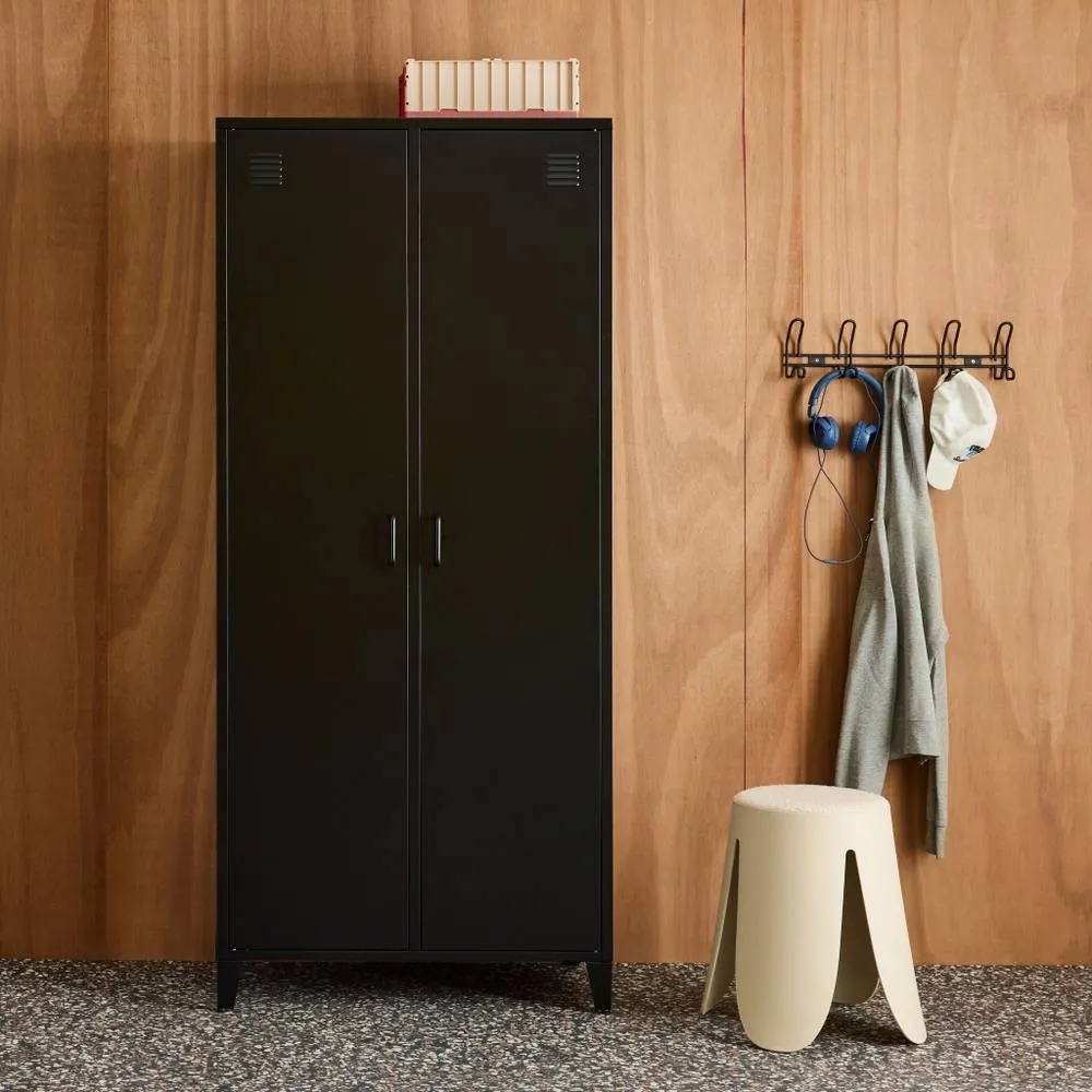 sweeek Industrial metal wardrobe for bedroom closet with 2 doors, 4 shelves in Black 1