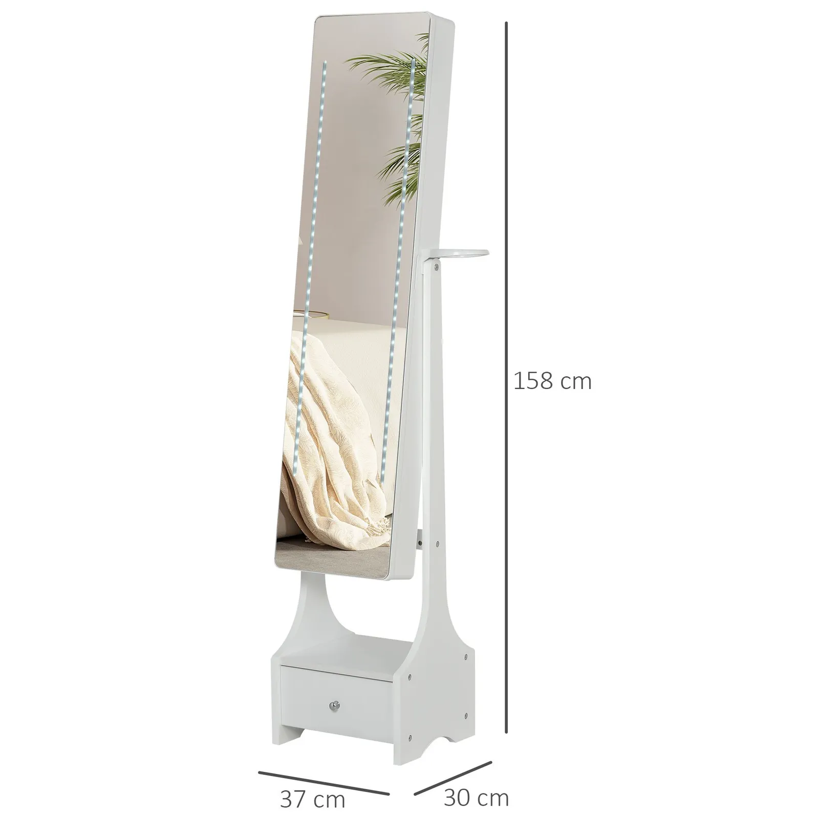 HOMCOM Freestanding Jewellery Cabinet Storage Mirror Armoire in White 3