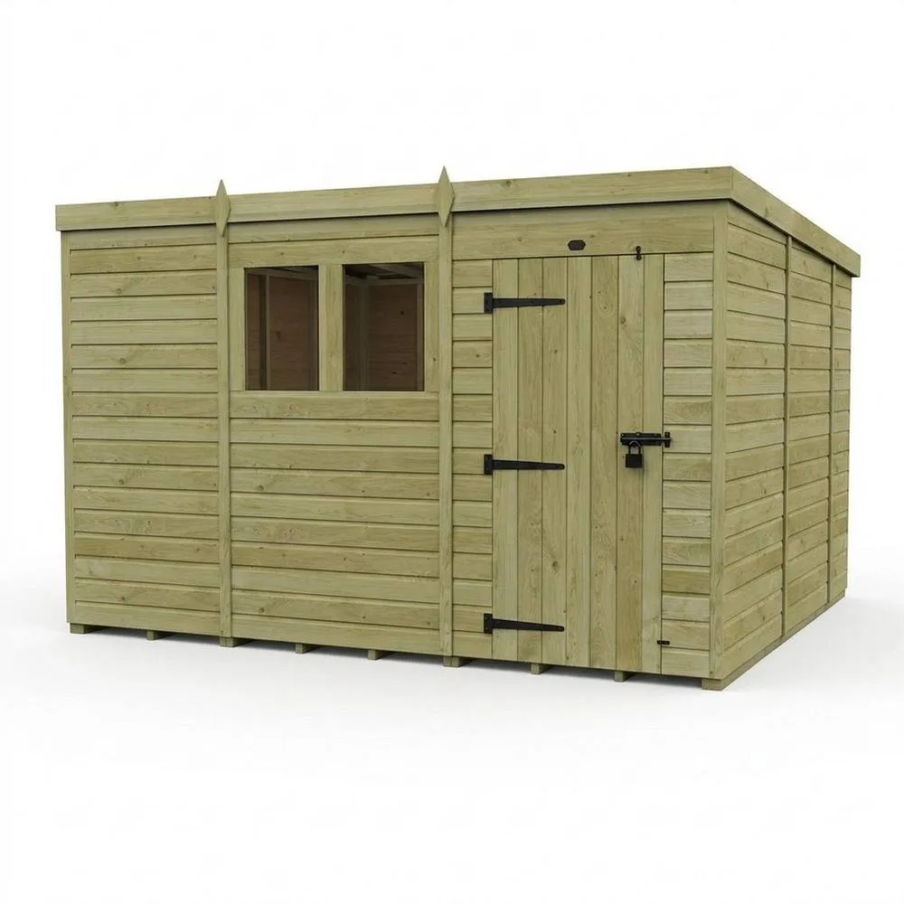 Buttercup Farm 11ft x 10ft Pent Garden Shed Single Door With Windows - Timber in Natural