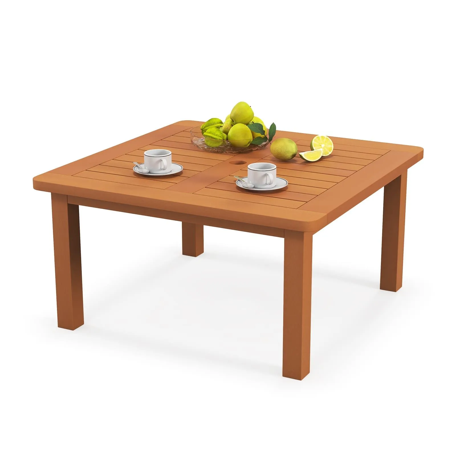 Costway Patio Coffee Table Outdoor Solid Wood Side Table with Slatted Tabletop in Natural