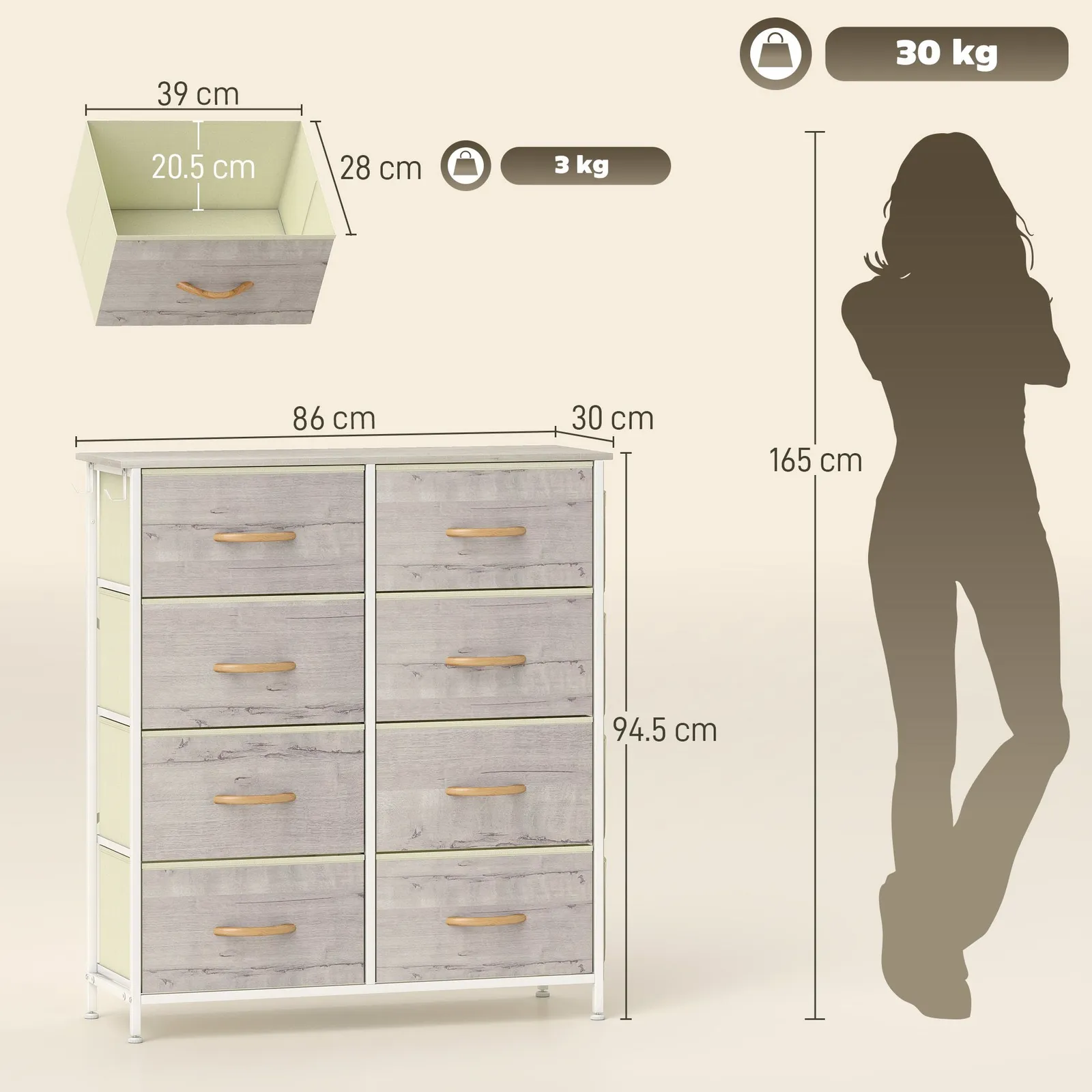 HOMCOM Fabric Chest of Drawers, Drawer Dresser for Bedroom in Natural 3