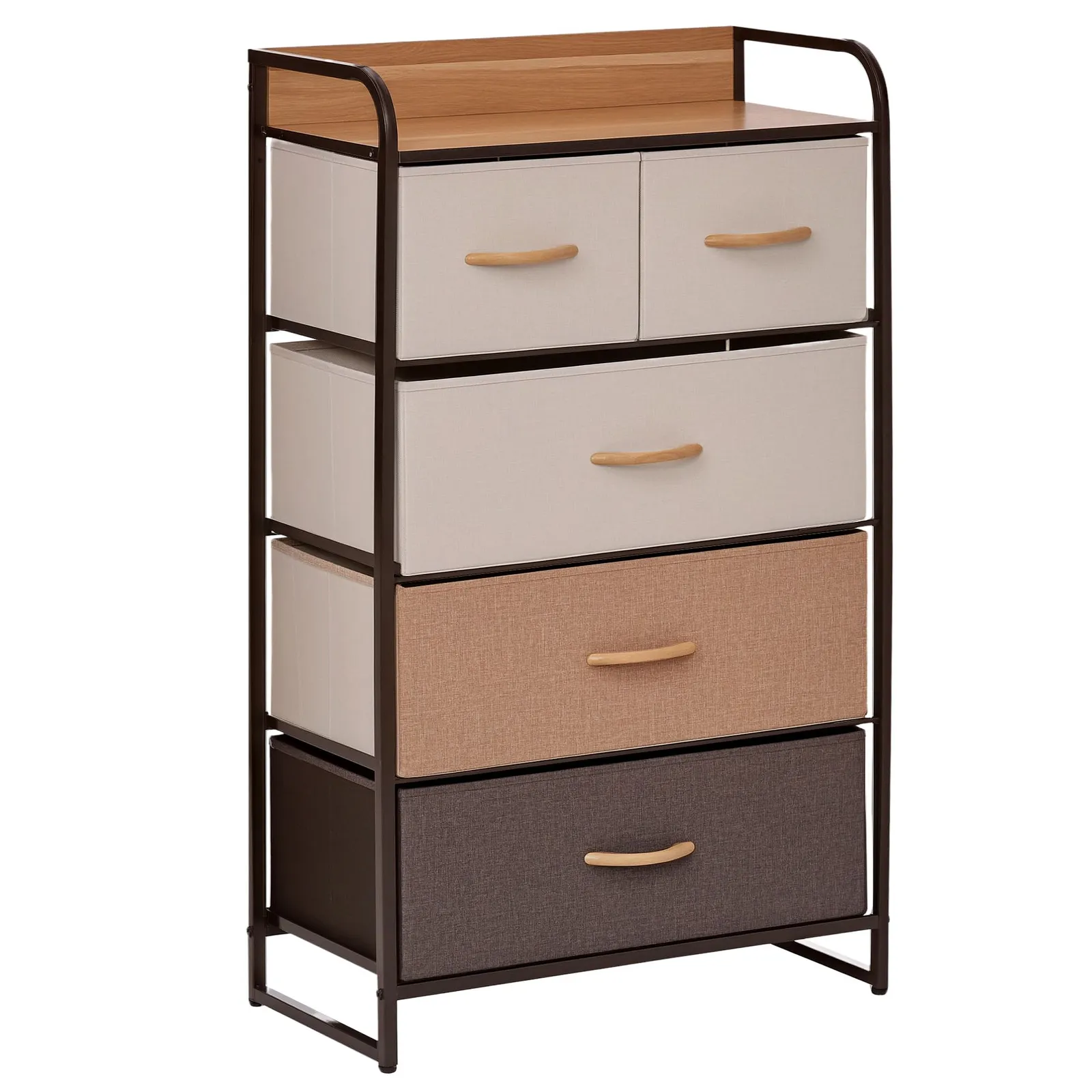 HOMCOM 5 Drawer Dresser Tower Fabric Chest of Drawers with Steel Frame in Brown 2