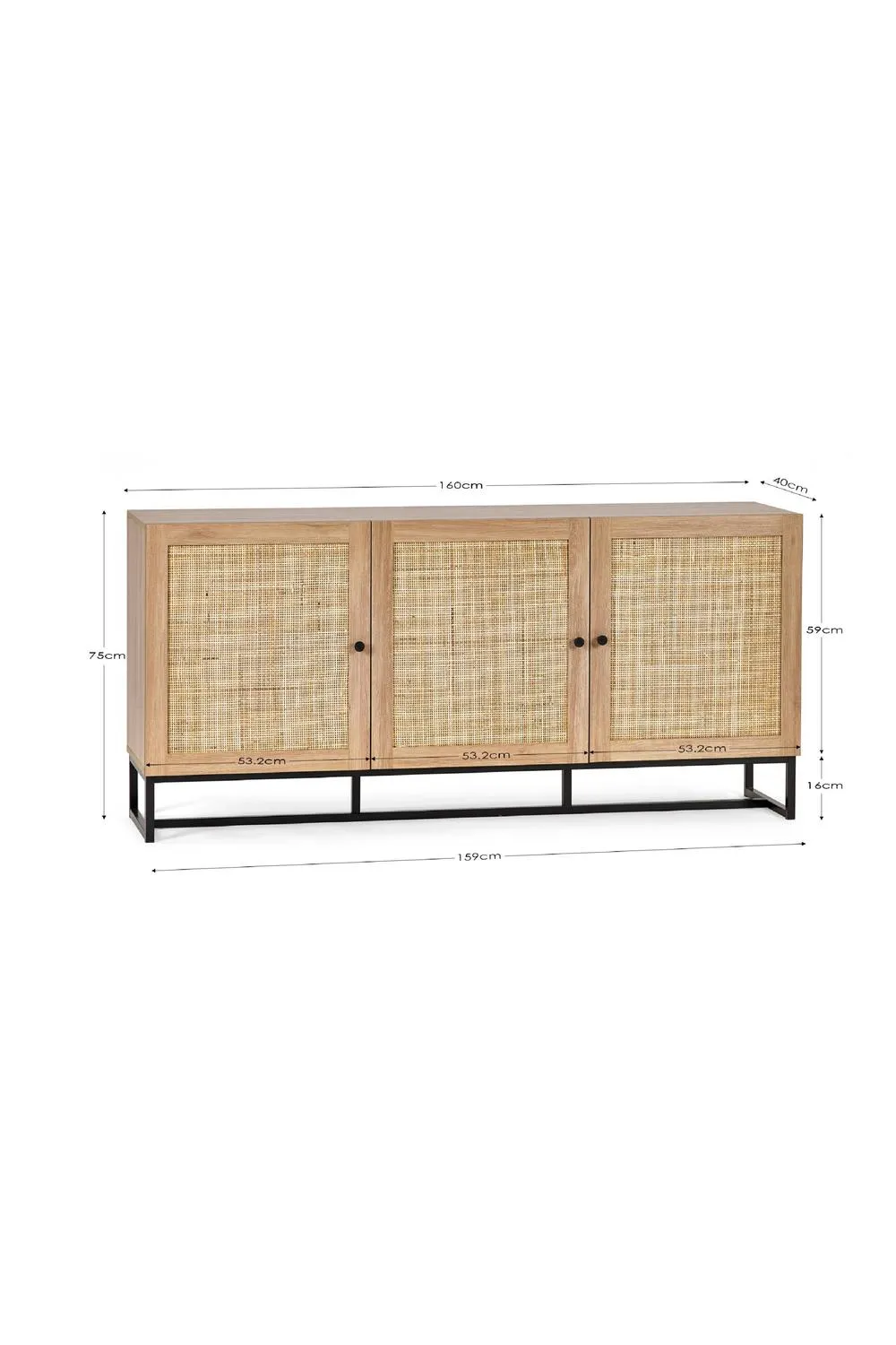 Julian Bowen Padstow Rattan 3 Door Sideboard in Light Oak 6