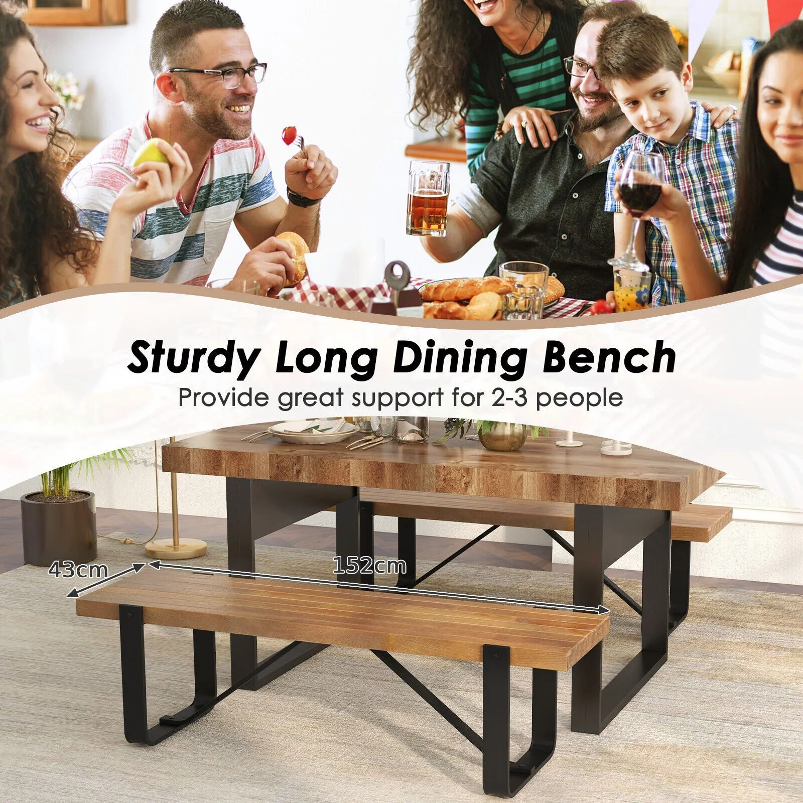 Costway Entryway Bench 152cm Long Hallway Bench Bedroom Wooden Shoe Rack Dining Bench in Natural 4