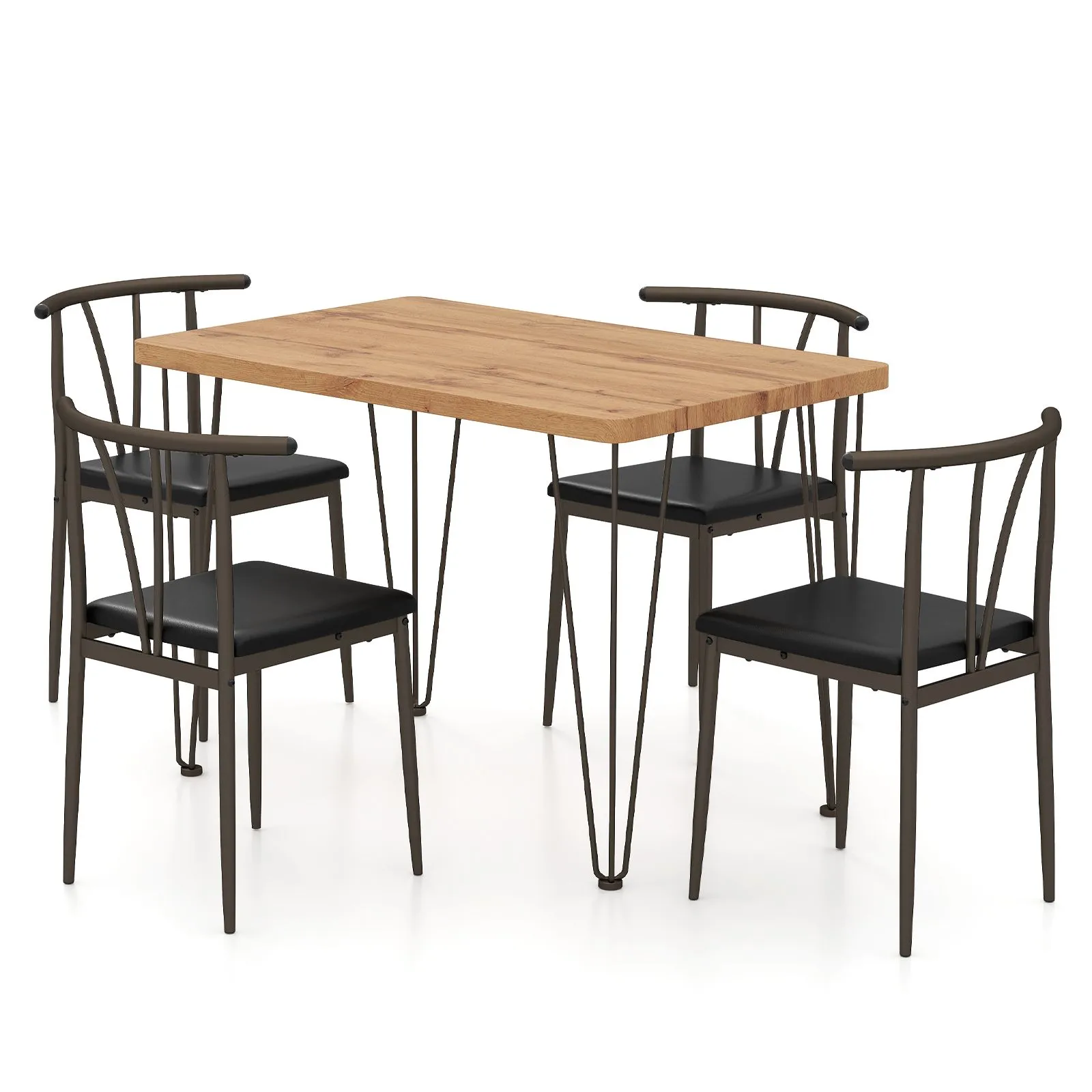 Costway 5-Piece Dining Table Set Industrial Rectangular Kitchen Table in Light Oak