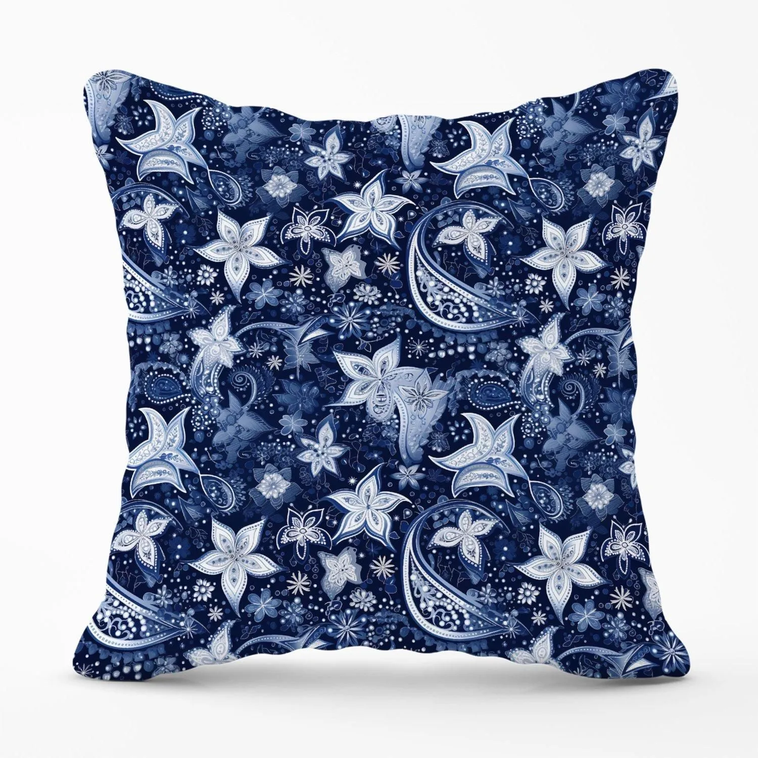 Warren Reed - Designer Paisley Christmas Stars Blue Outdoor Cushion