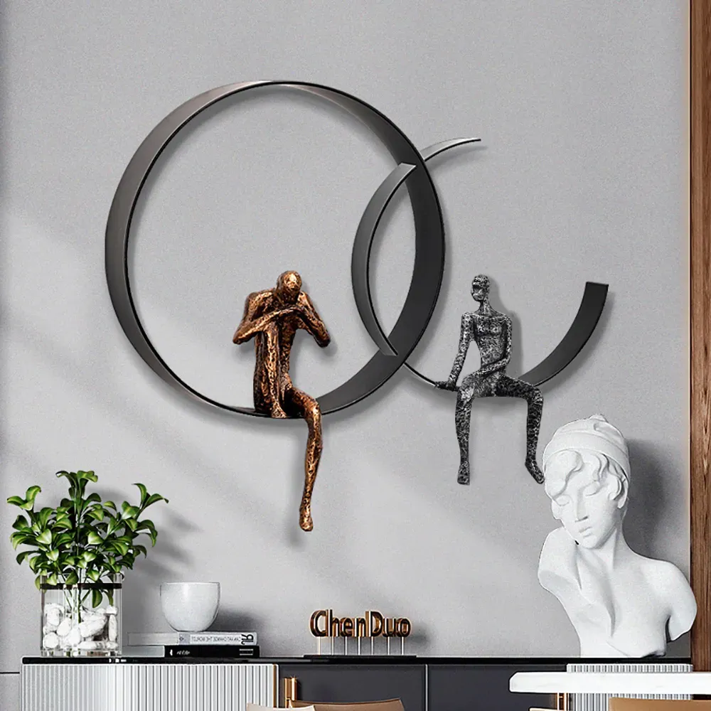 50 cm Modern 3D Wall Decor Artistic Figure Metal & Resin Wall Art in Black