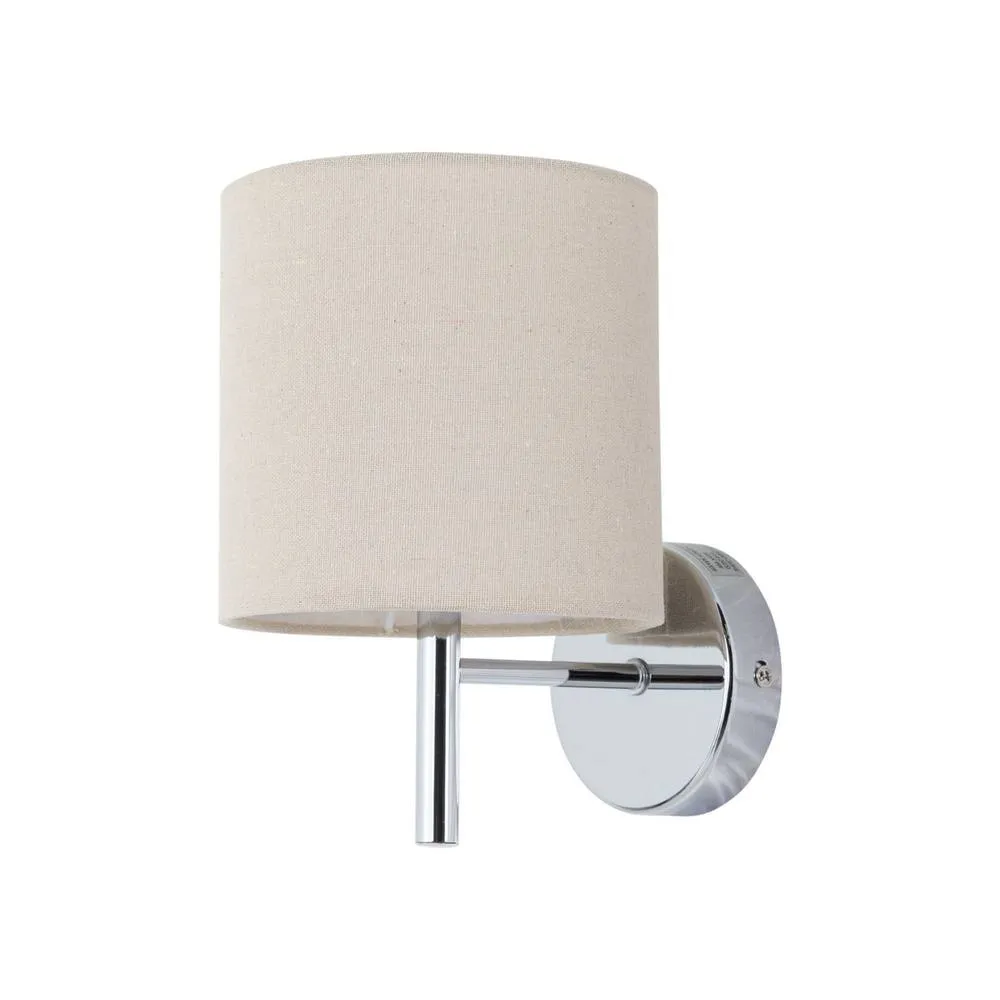 First Choice Lighting Brea - Chrome Wall Light with Natural Linen Shade in Silver