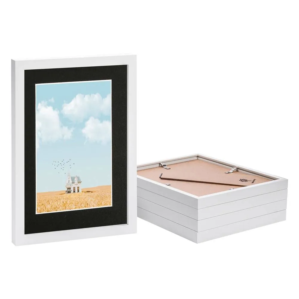 Nicola Spring Photo Frames with A5 Mount - A4 (8" x 12") - Black - Pack of 5 in White