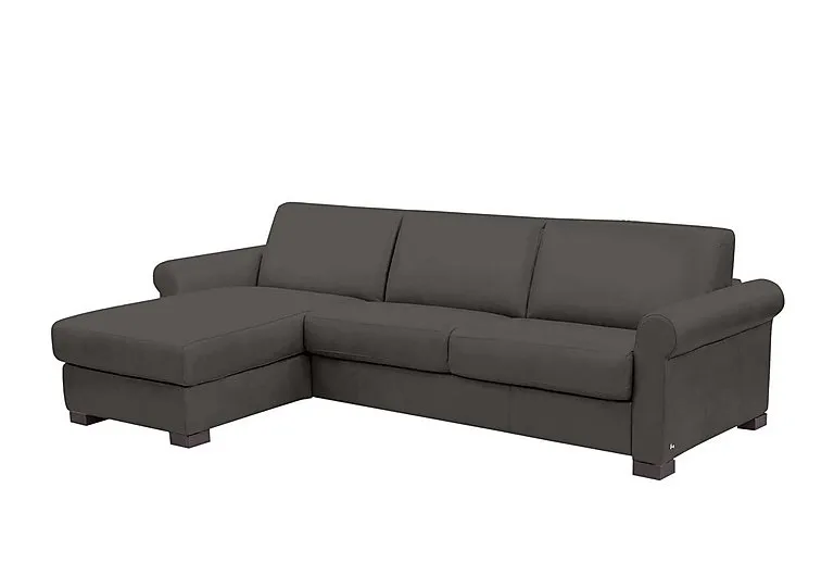 3 Seater Leather Sofa Bed and Storage Left Hand Facing Chaise with Scroll Arms - Torello Grigio Scuro - Sofas and Armchairs - In Time for Christmas