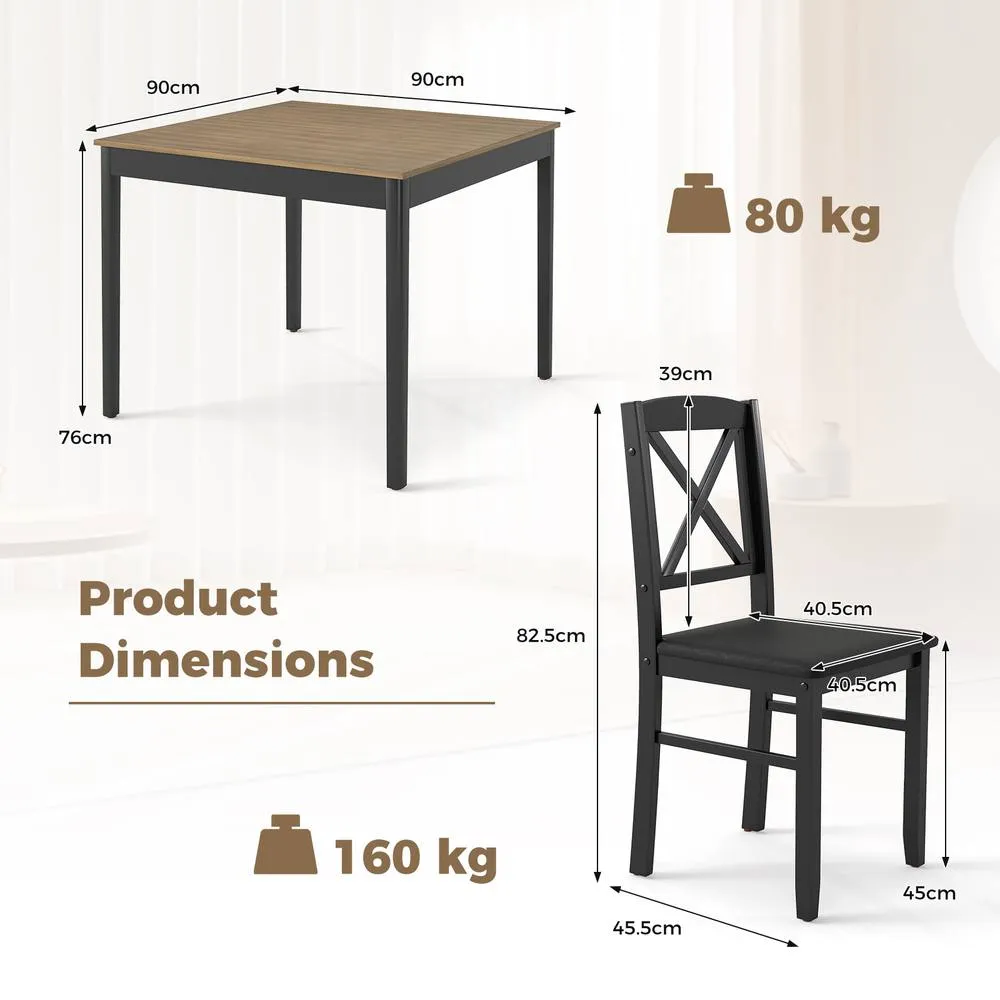 Costway 3PCS Dining Table & Chairs Set Kitchen Table w/2 Upholstered Chairs in Brown 3