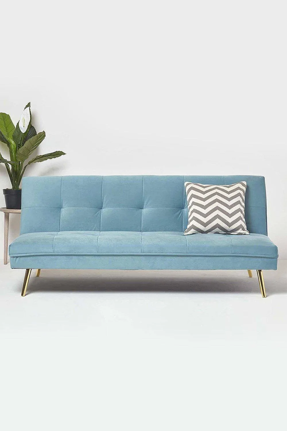 Homescapes Laurie Velvet Click Clack Sofa Bed in Blue 2