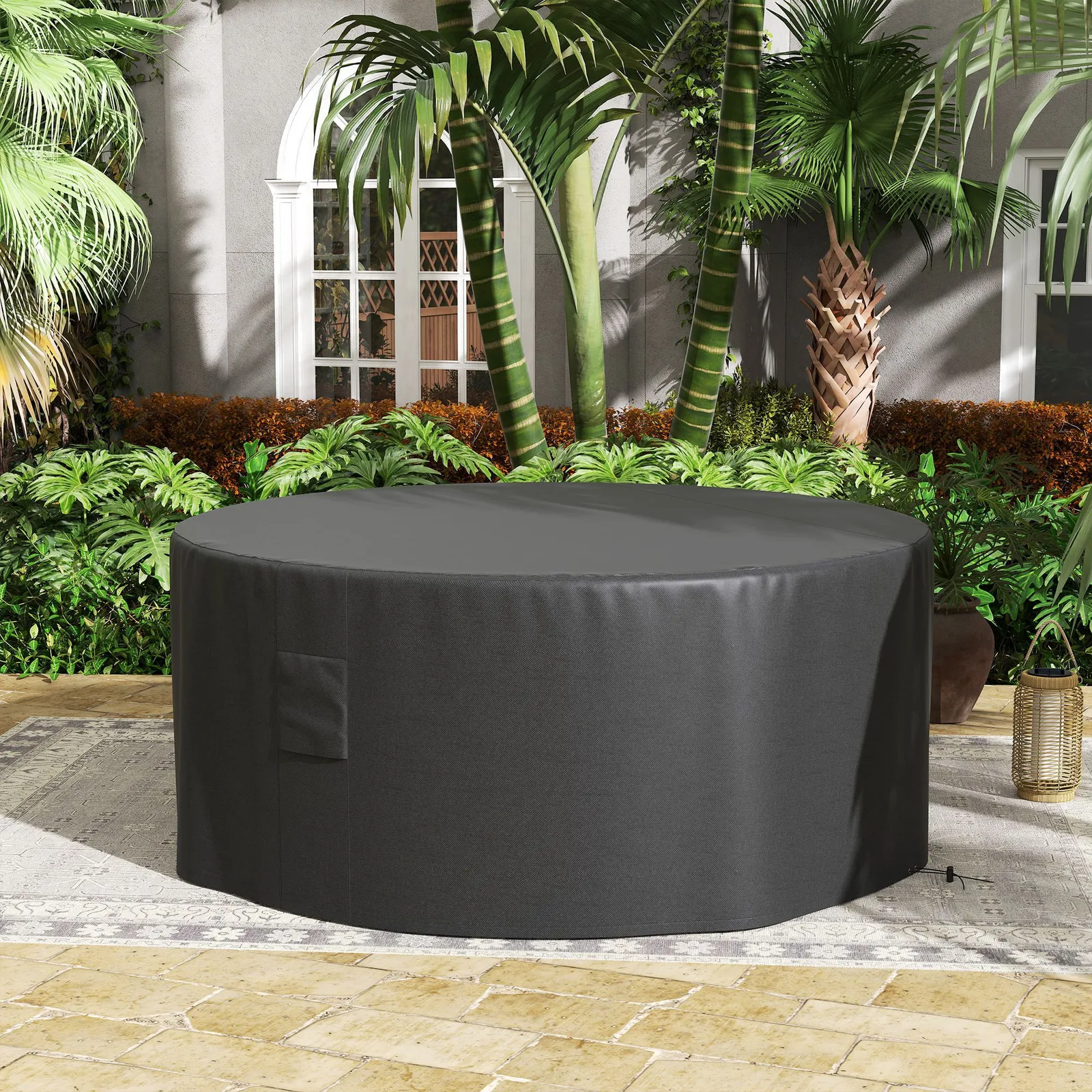 OUTSUNNY Large Outdoor Set Round Cover Garden Furniture Waterproof in Black