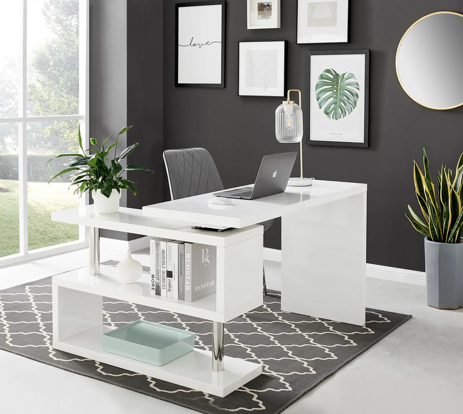 FurnitureboxUK Siena White High Gloss Modern Console Table With Rotating Storage Shelves 2