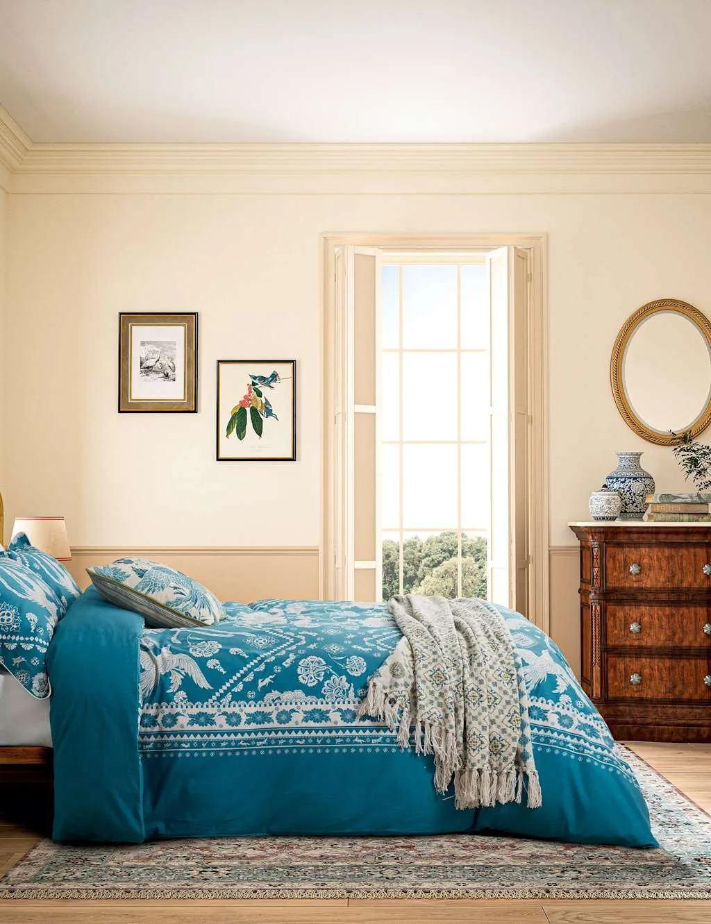 Joules Hidcote Birds Tapestry Bedding Set Blue Mix