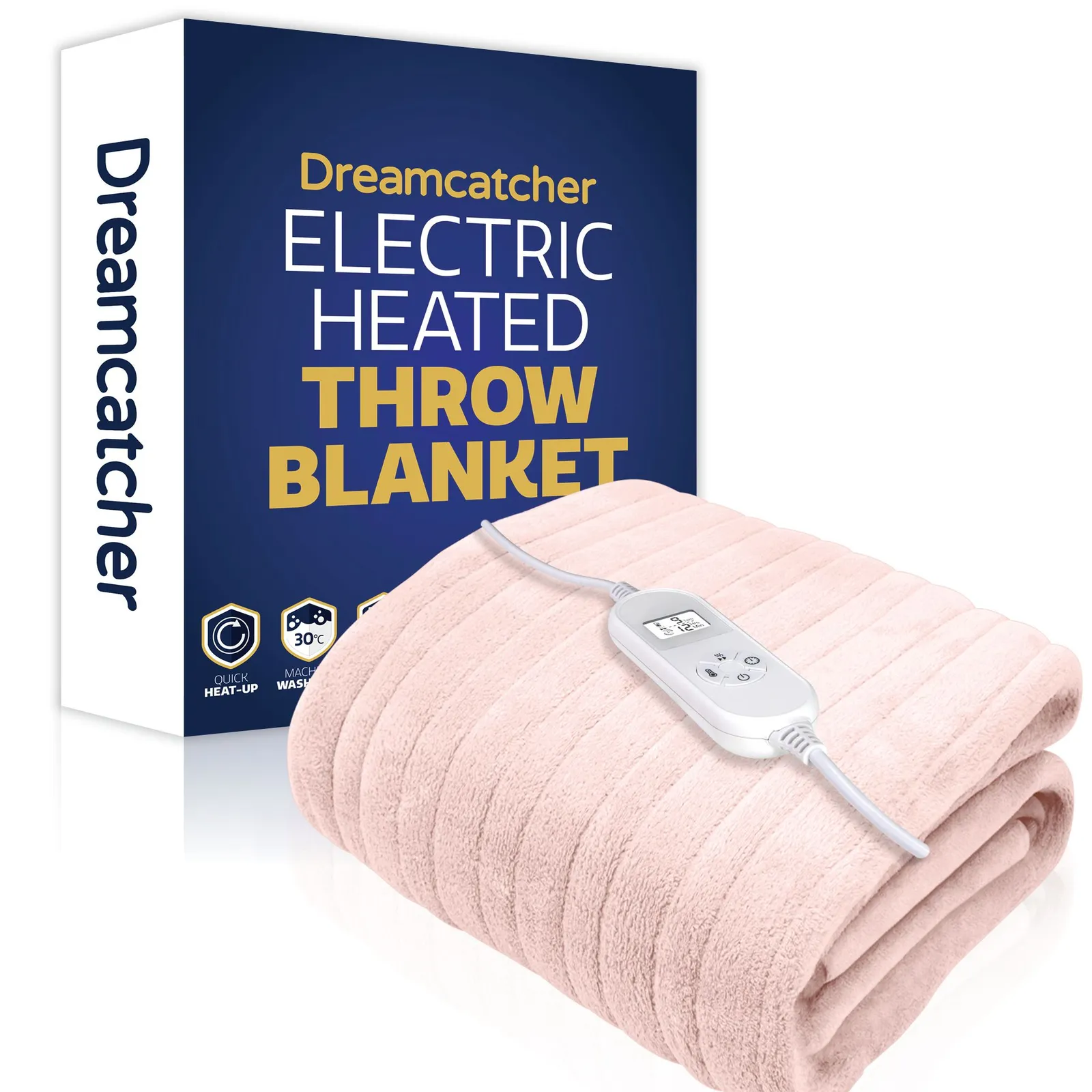 Dreamcatcher Deluxe Electric Throw Heated Double Over Blanket Soft Fleece Timer in Pink