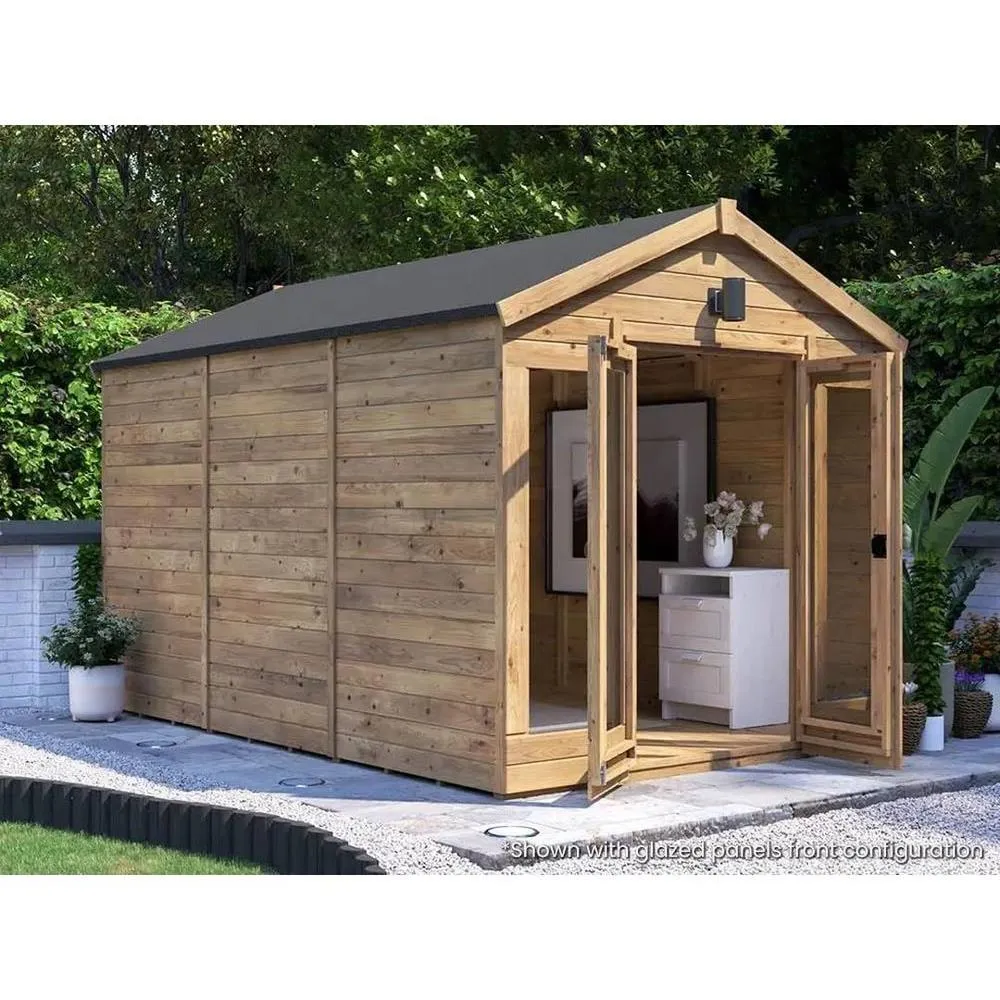 Dunster House Summerhouse 2.4m x 3.6m (8' x 12') Apex Roof, RagePanda Modular in Brown 2