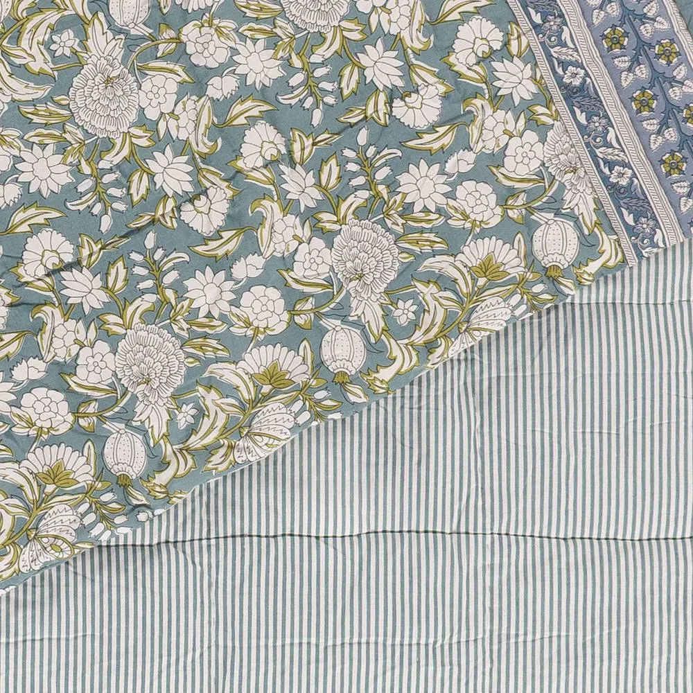 Wylder Annabelle 100% Cotton Floral Quilted Bedspread in Blue 6