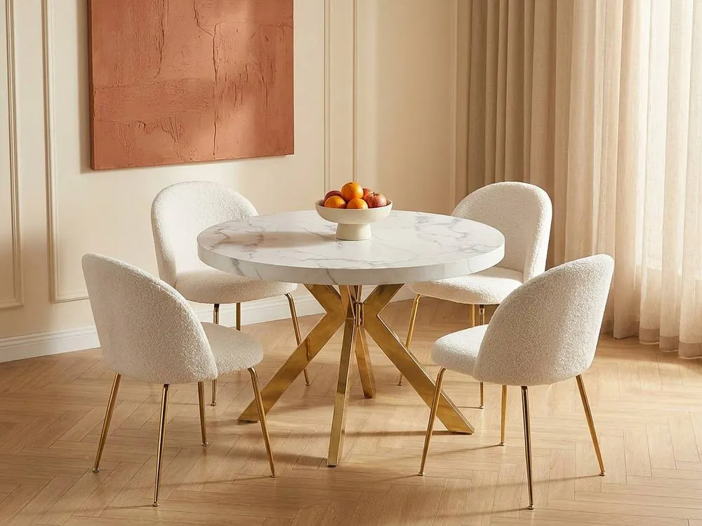 Vente-unique 4 - 8 Seater Extendable Dining Table In MDF & Steel - White Marble 3