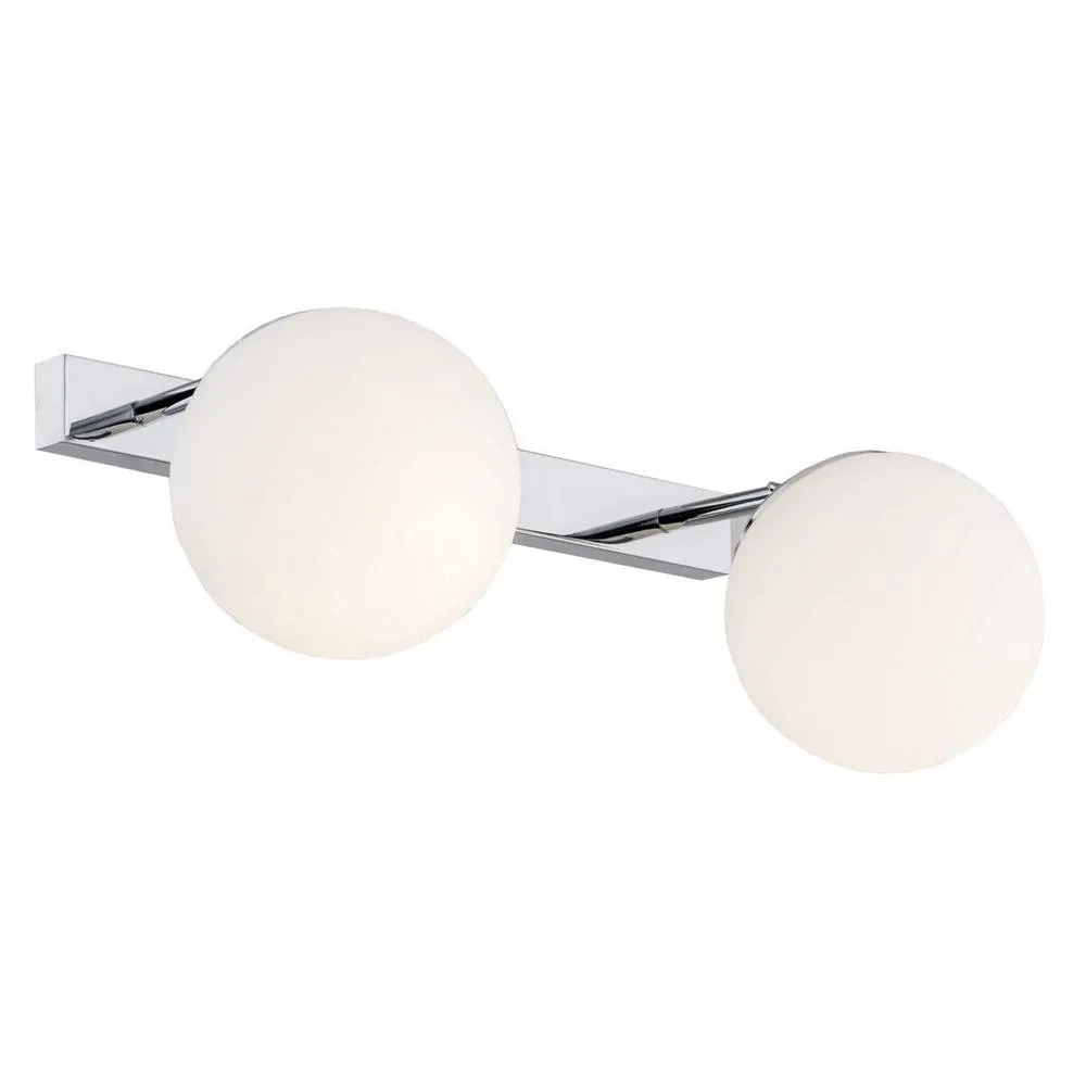 Netlighting Satelite Outdoor Twin Globe Wall Lamp Opal Matt Chrome IP44 in Silver