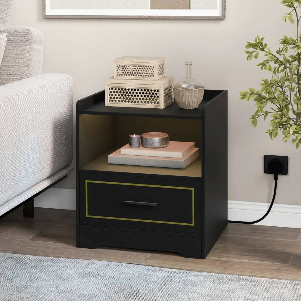 Costway LED Nightstand Smart Bedside Table Cabinet Side End Table Storage Living Room in Black 3