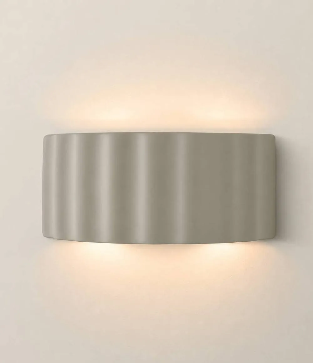 ValueLights Pablo Curved Ribbed Ceramic Flush Wall Sconce Light in Light Grey 3