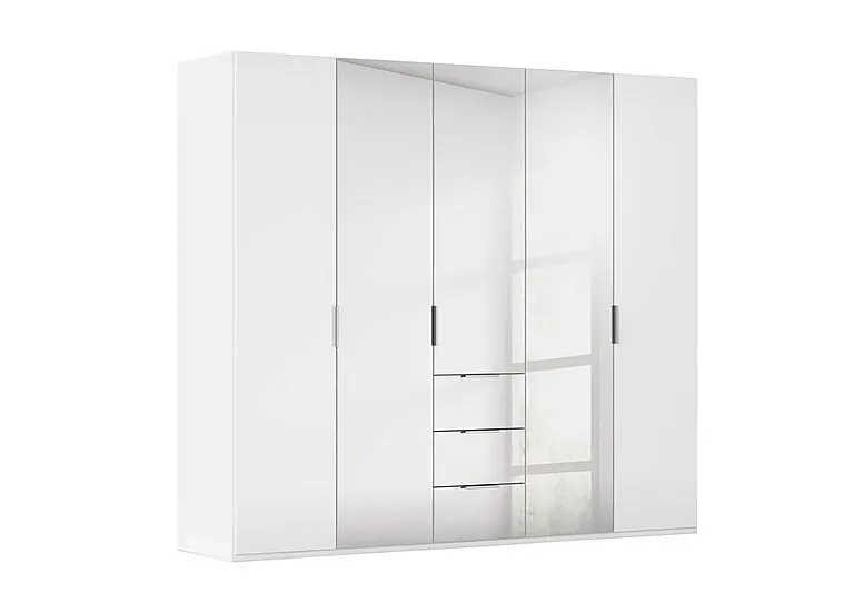 Formes 5 Door Bifold Combi Wardrobe with 2 Glass Doors and 3 Mirror Doors - White/White Front