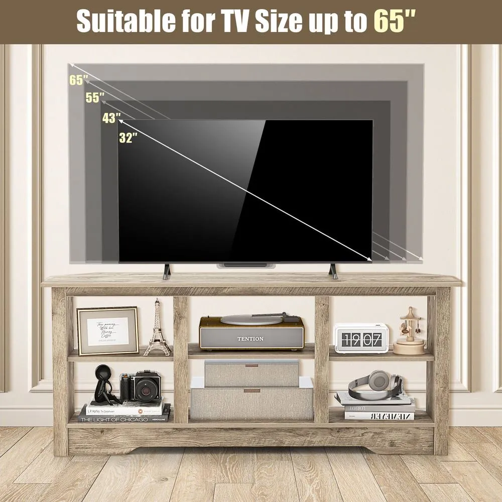 Costway Media Entertainment Center TV Stand for TVs up to 65 Inches-Grey in Grey 5