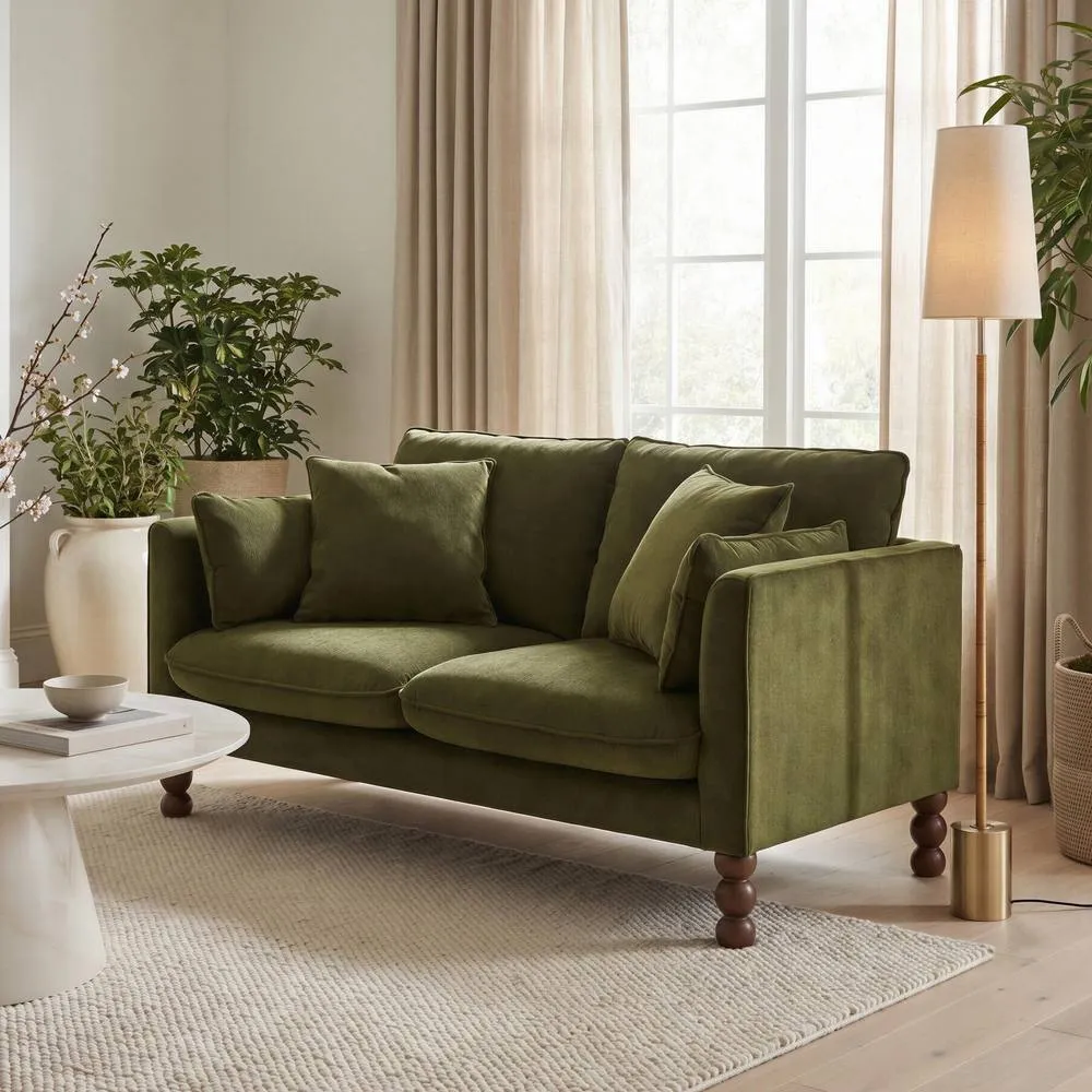 FurnitureboxUK Monroe Chenille Fabric 2 Seater Sofa in Green 1