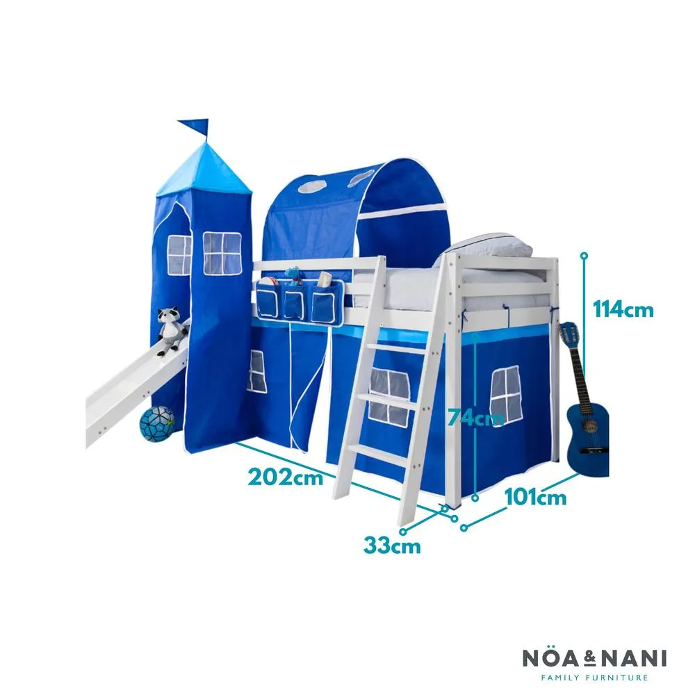 Nöa and Nani Moro Cabin Bed with Slide and Blue Tent, Tower & Tunnel in White 5