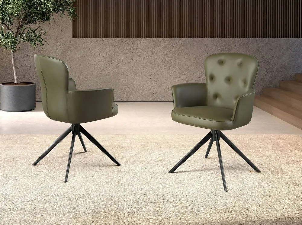 Angel Cerda Dark Green Leatherette Swivel Dining Chair - Capitonn 3