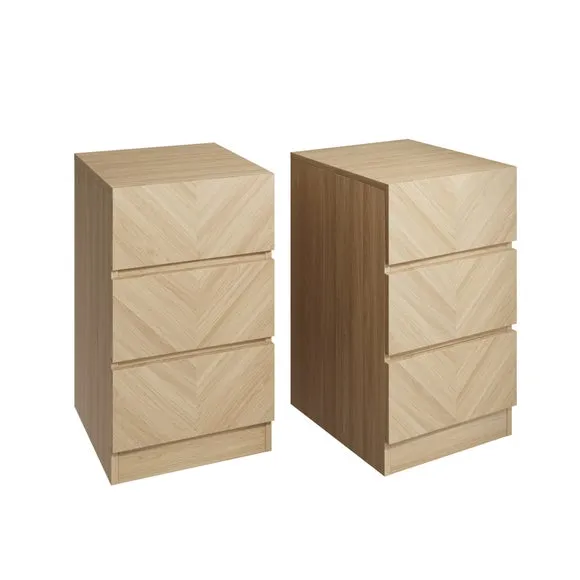 Return - Set of 2 Taranto 3 Drawer Bedside Tables, Oak Effect