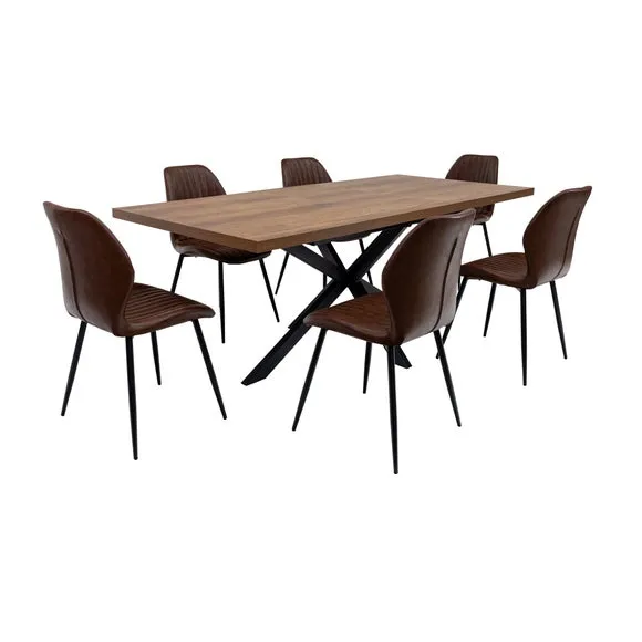 Panama Extendable Dining Table with 6 Fontana Faux Leather Dining Chairs 2