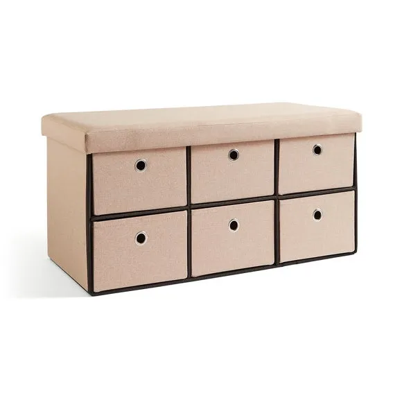 6 Drawer Faux Linen Foldable Ottoman 3