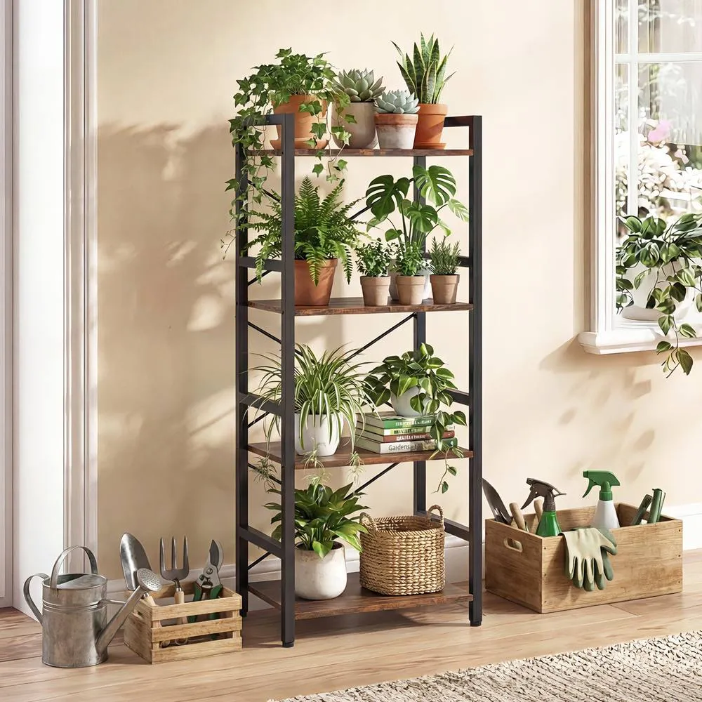 Costway Narrow Bookshelf 4-Tier Freestanding Bookcase Industrial Display Rack in Brown 6